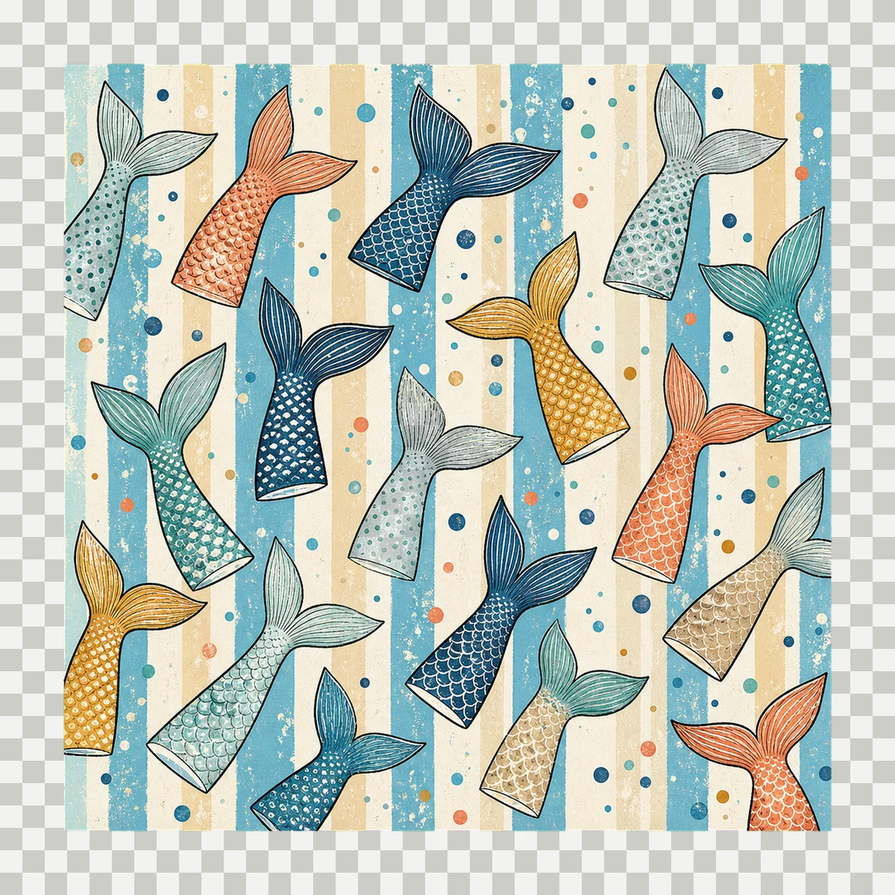 Fish Tail Pattern Coastal Stripe Design Fishing Variation C transparency and detail preview thumbnail