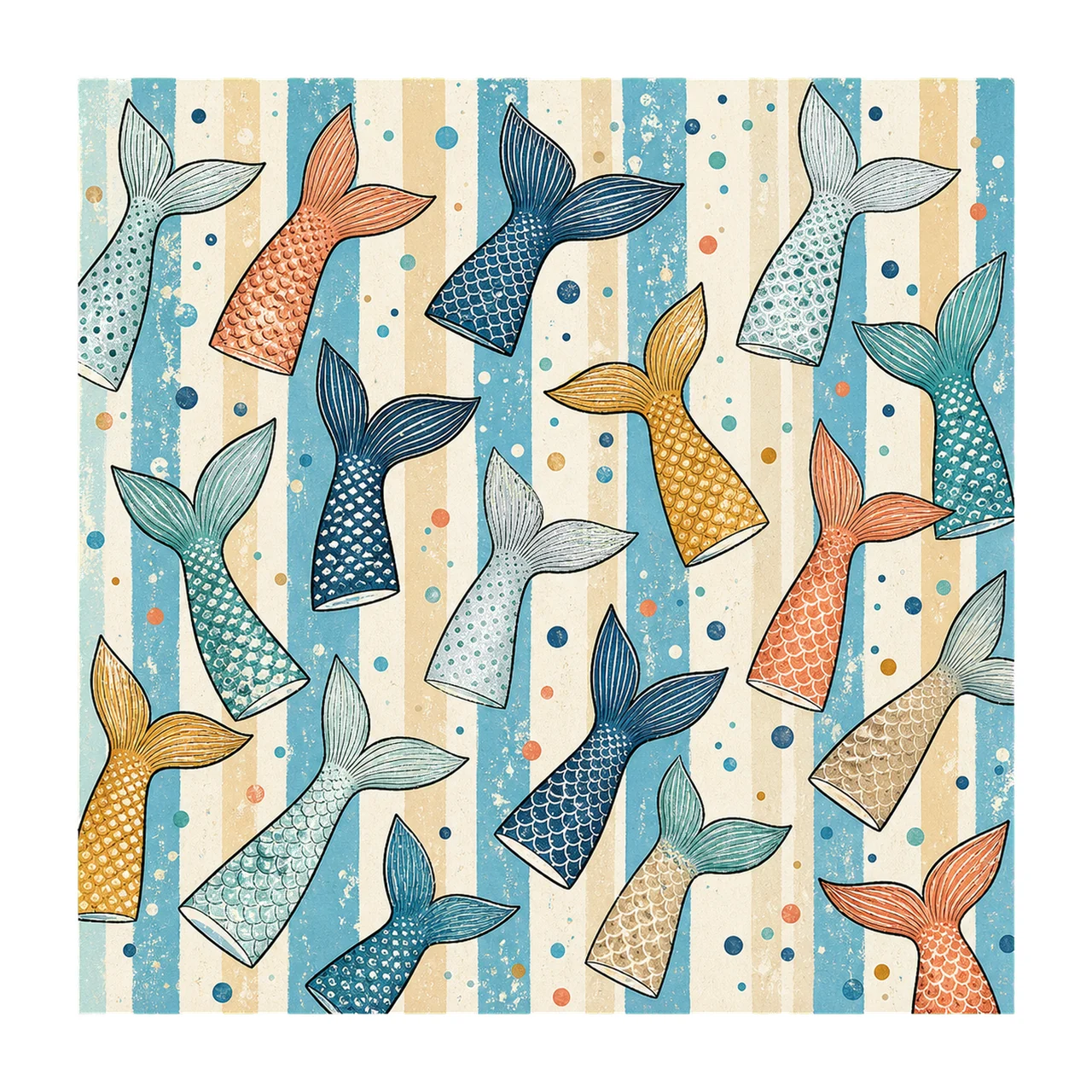 Fish Tail Pattern Coastal Stripe Design Fishing Variation C