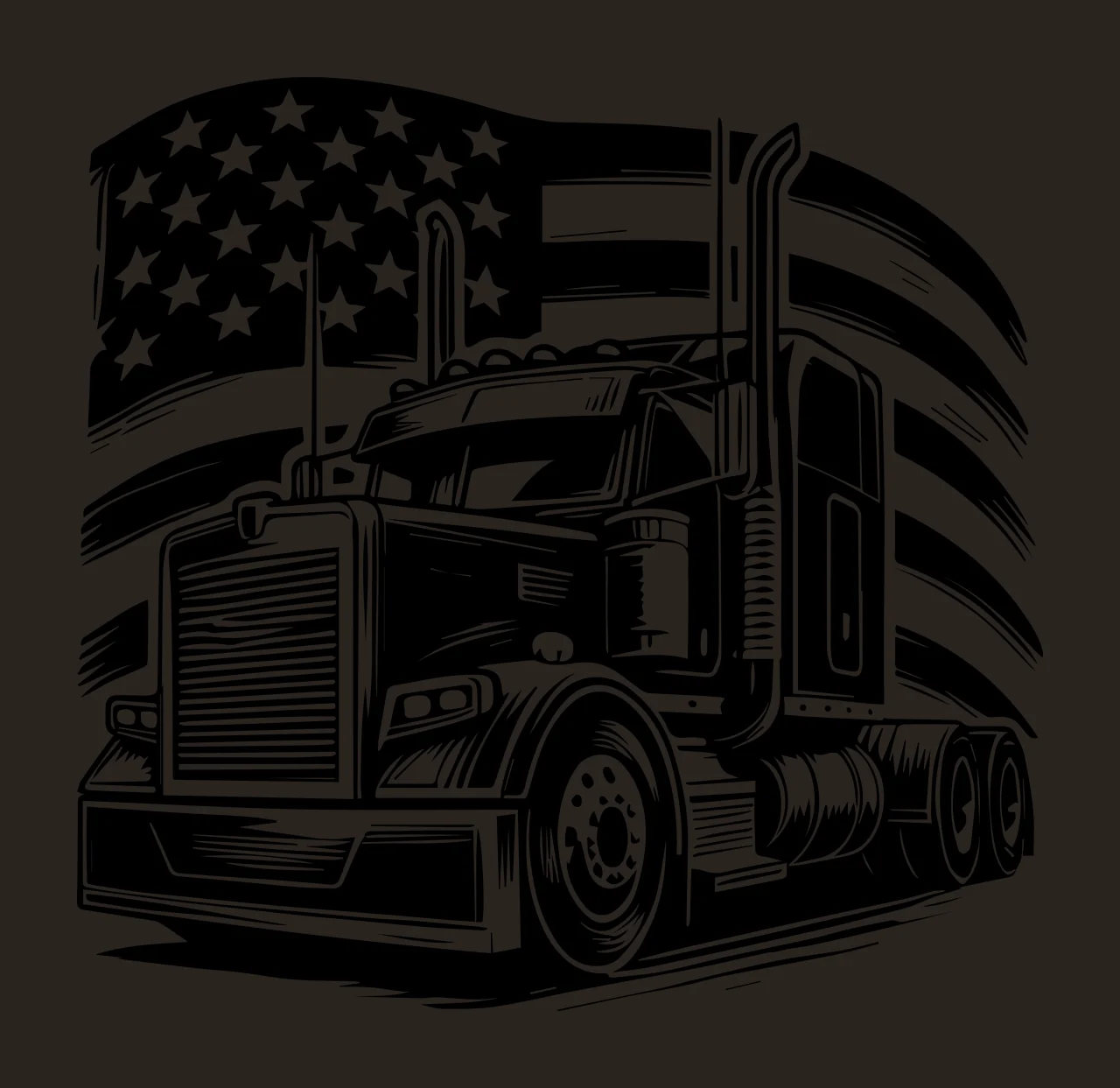 Truck Flag Silhouette With American Background black white contrast preview thumbnail