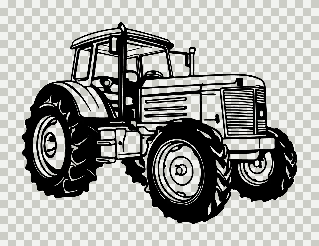 Black And White Tractor Illustration stationary wheels tires transparency and detail preview thumbnail