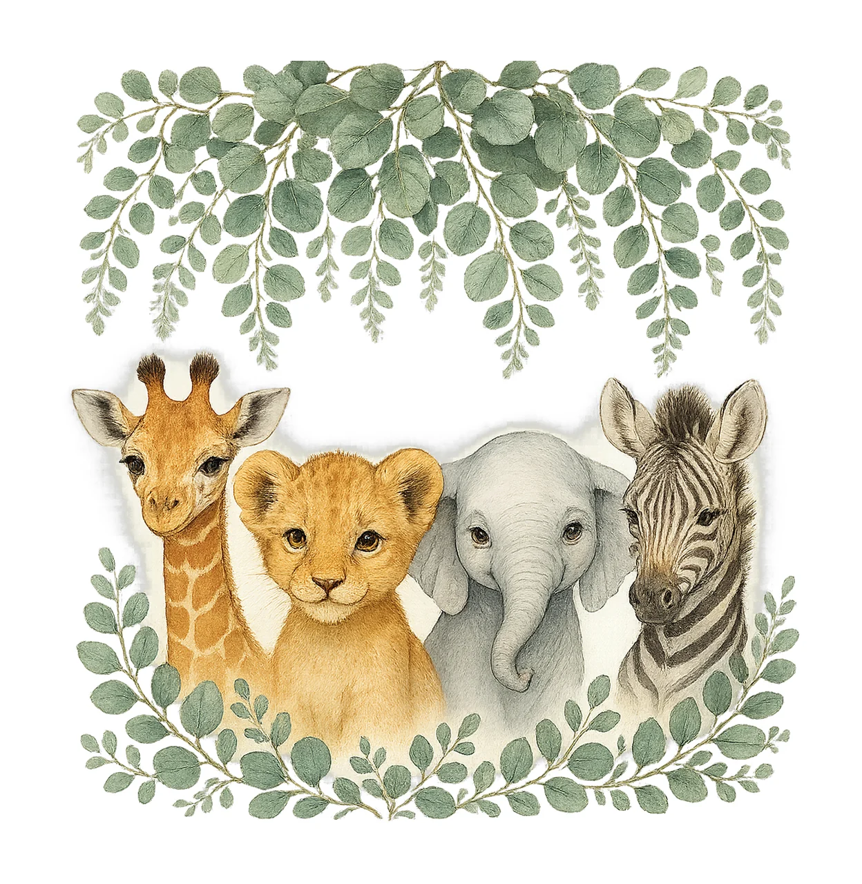 Baby Safari Animals Wreath Watercolor Jungle Design Wild One