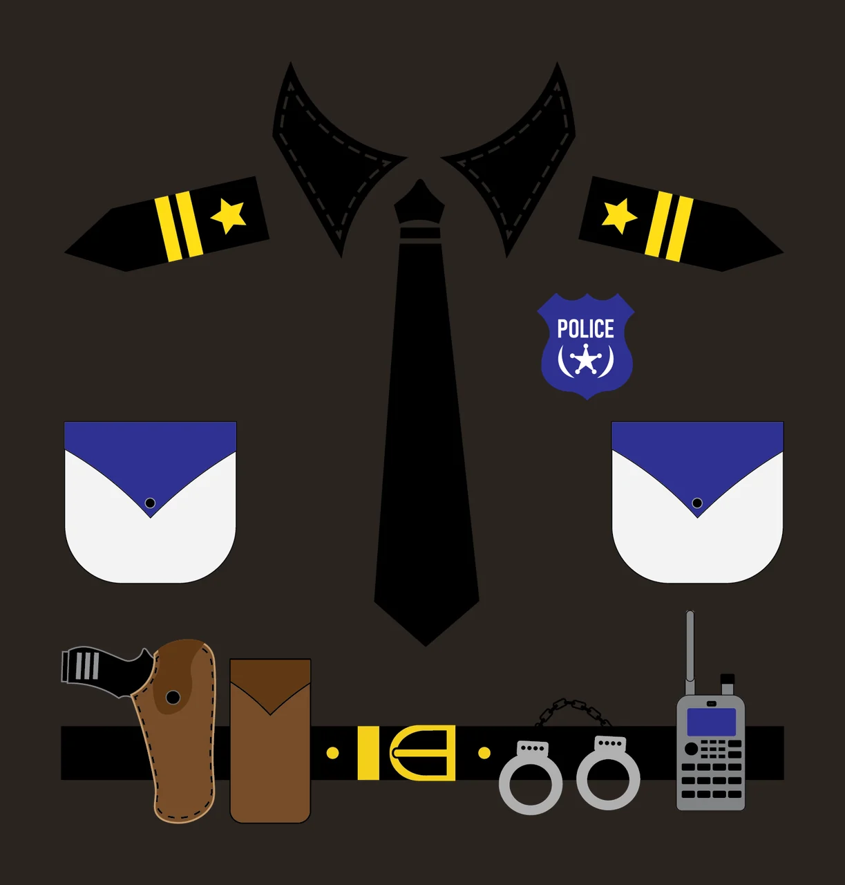 Police Uniform Shirt And Utility Belt display tie badge handcuffs contrast preview thumbnail