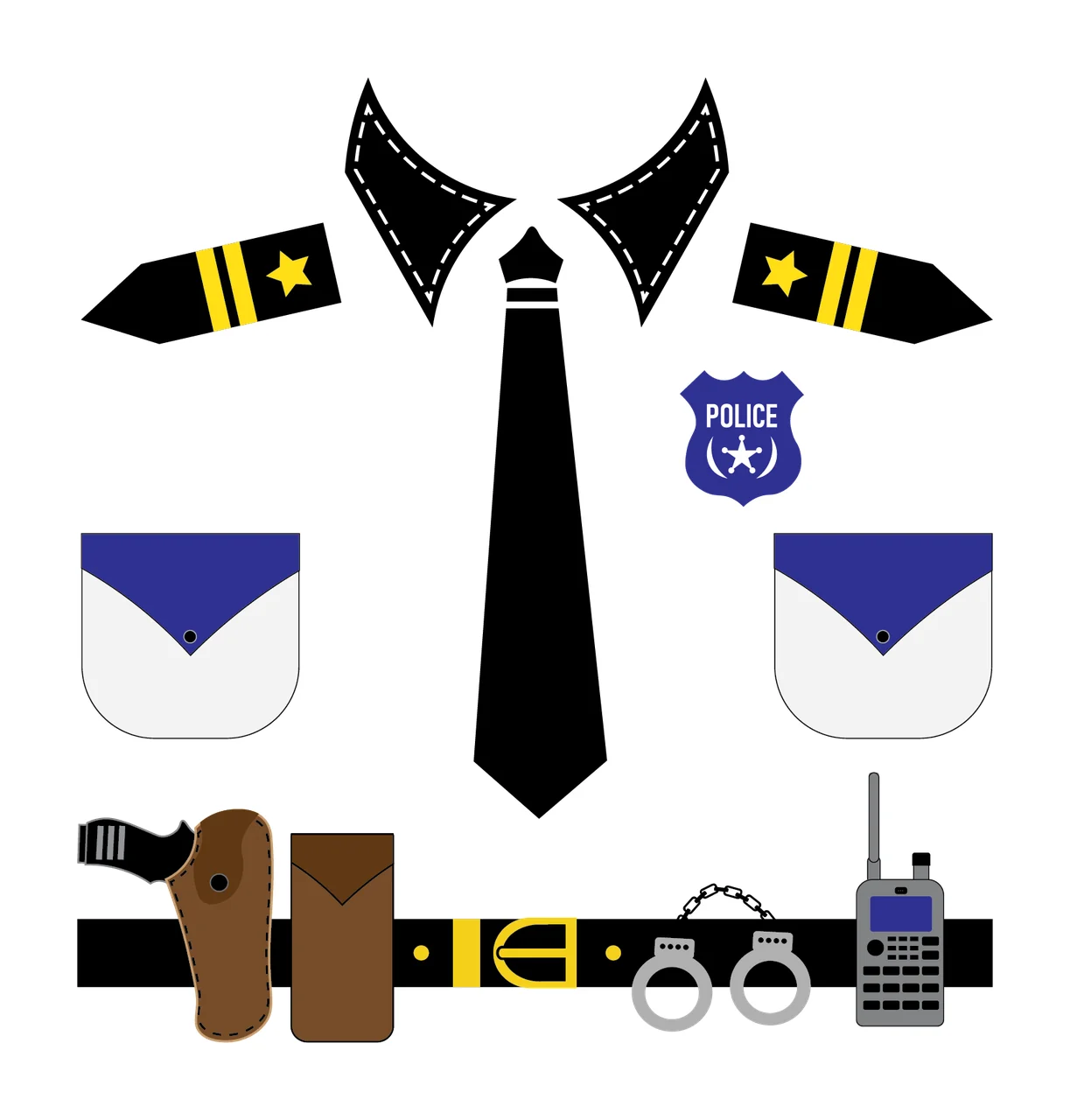 Police Uniform Shirt And Utility Belt display tie badge handcuffs