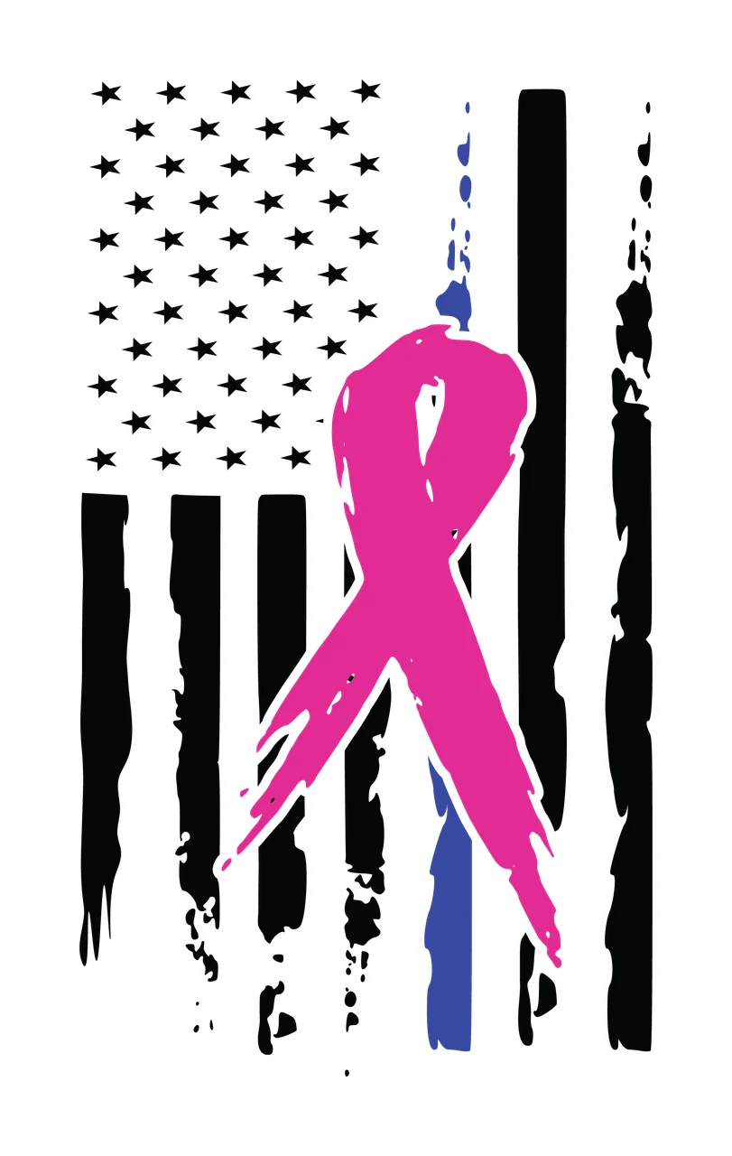 Flag Distressed With Black Awareness Ribbon stars stripes white