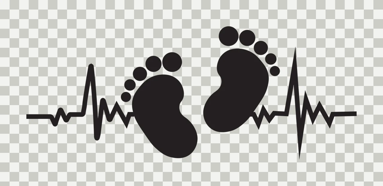 Two Baby Footprints Over A Black Heartbeat Pulse line toes transparency and detail preview thumbnail