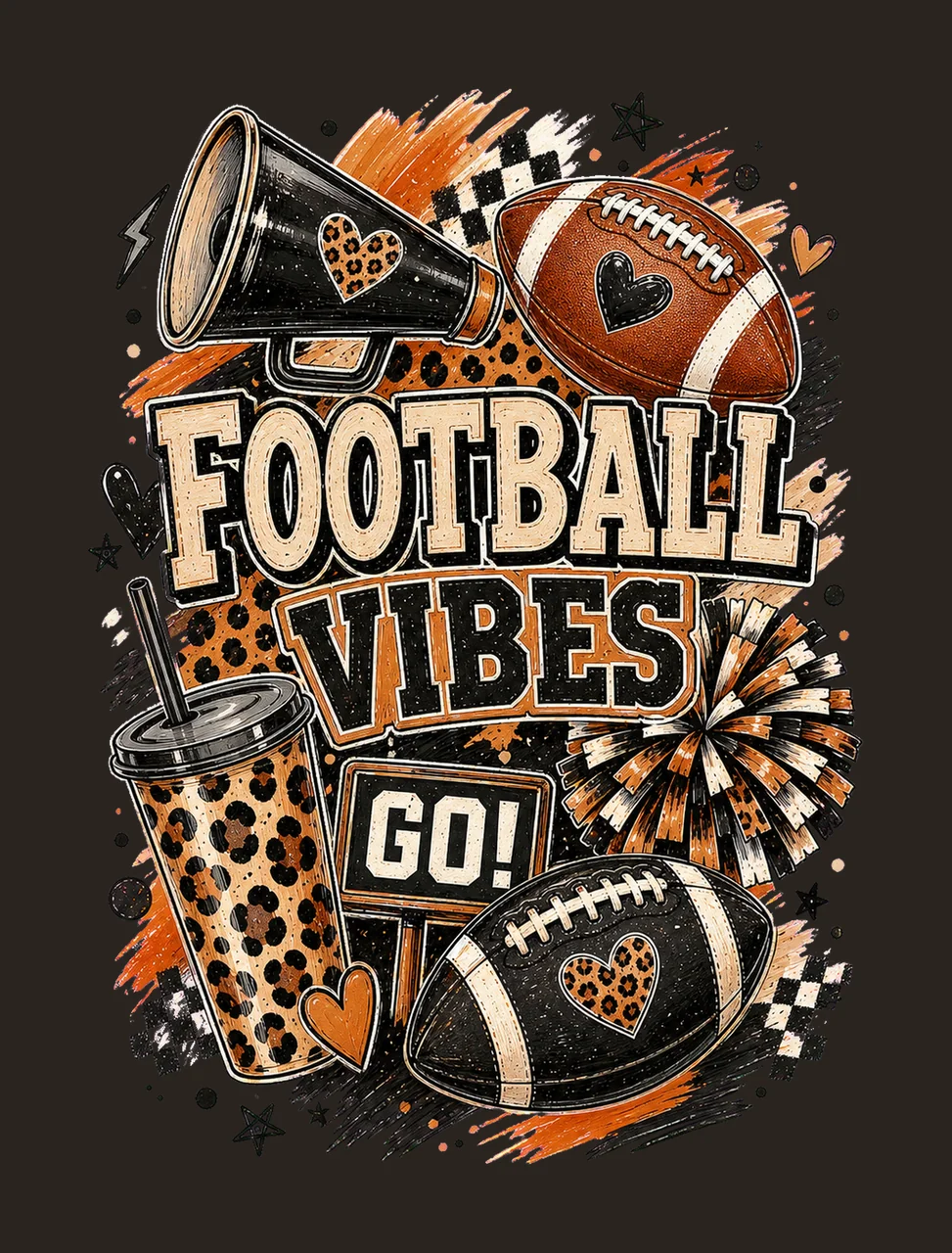 Brushstroke Game Day Football Leopard Doodles Variation D contrast preview thumbnail