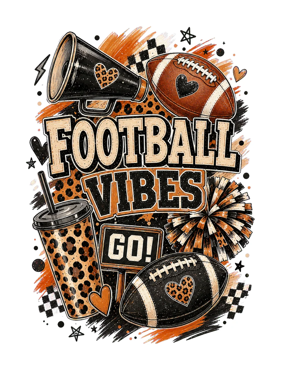 Brushstroke Game Day Football Leopard Doodles Variation D
