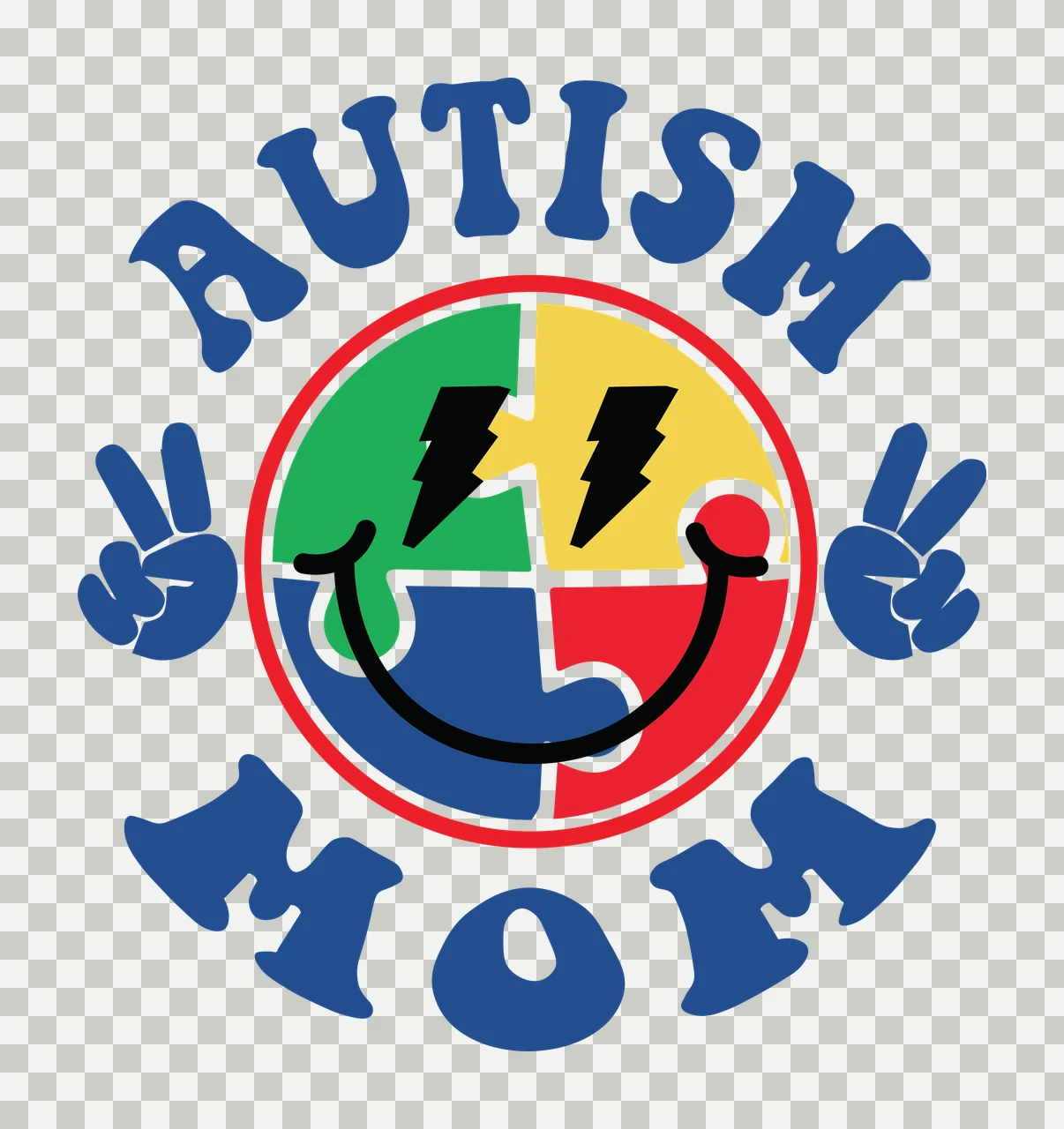 Autism Mom Peace Sign Puzzle Emblem piece hands circle black transparency and detail preview thumbnail