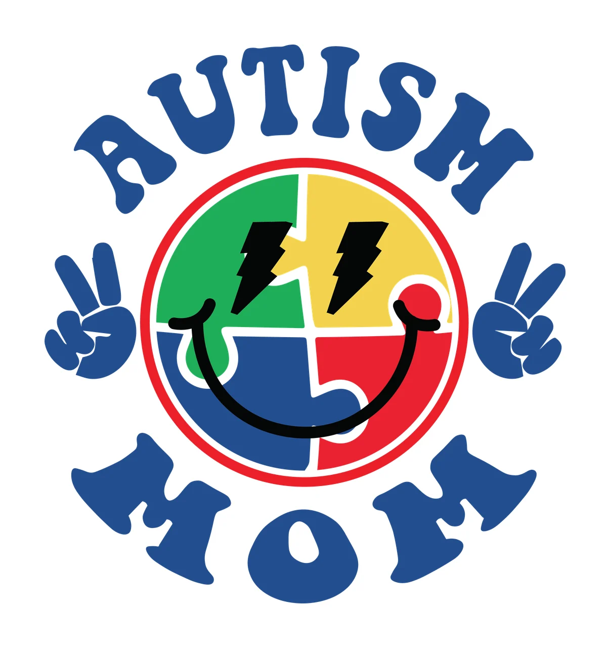 Autism Mom Peace Sign Puzzle Emblem piece hands circle black