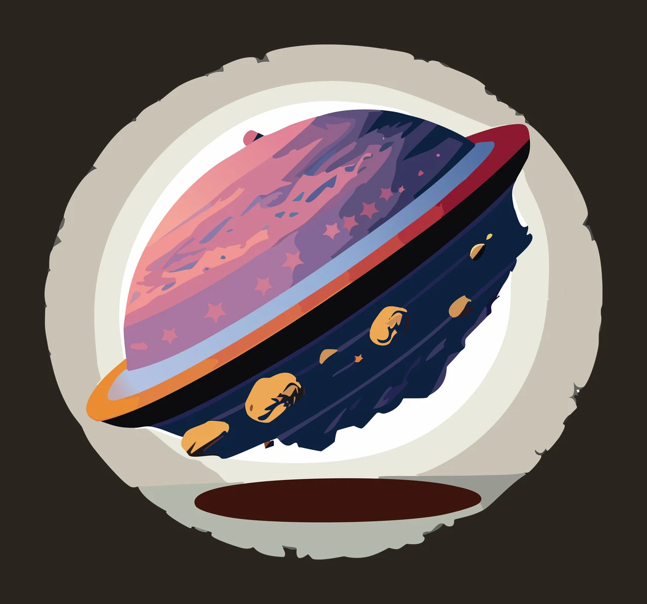Space Circular Outline Drawing Of Saturn planet orbiting rings contrast preview thumbnail