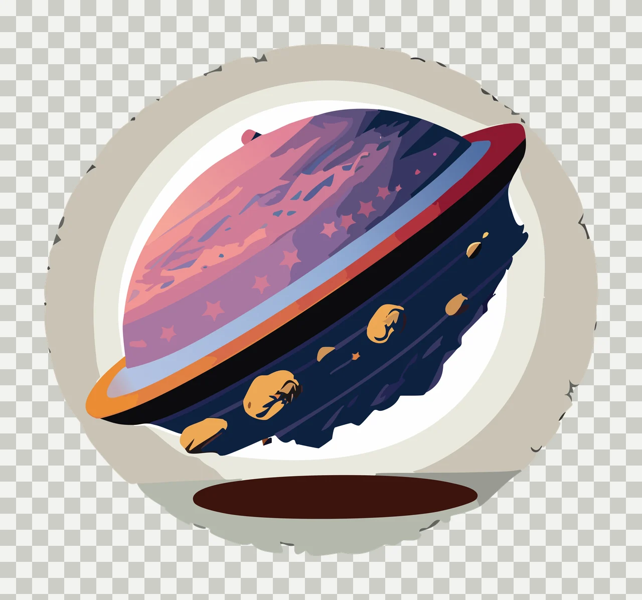 Space Circular Outline Drawing Of Saturn planet orbiting rings transparency and detail preview thumbnail