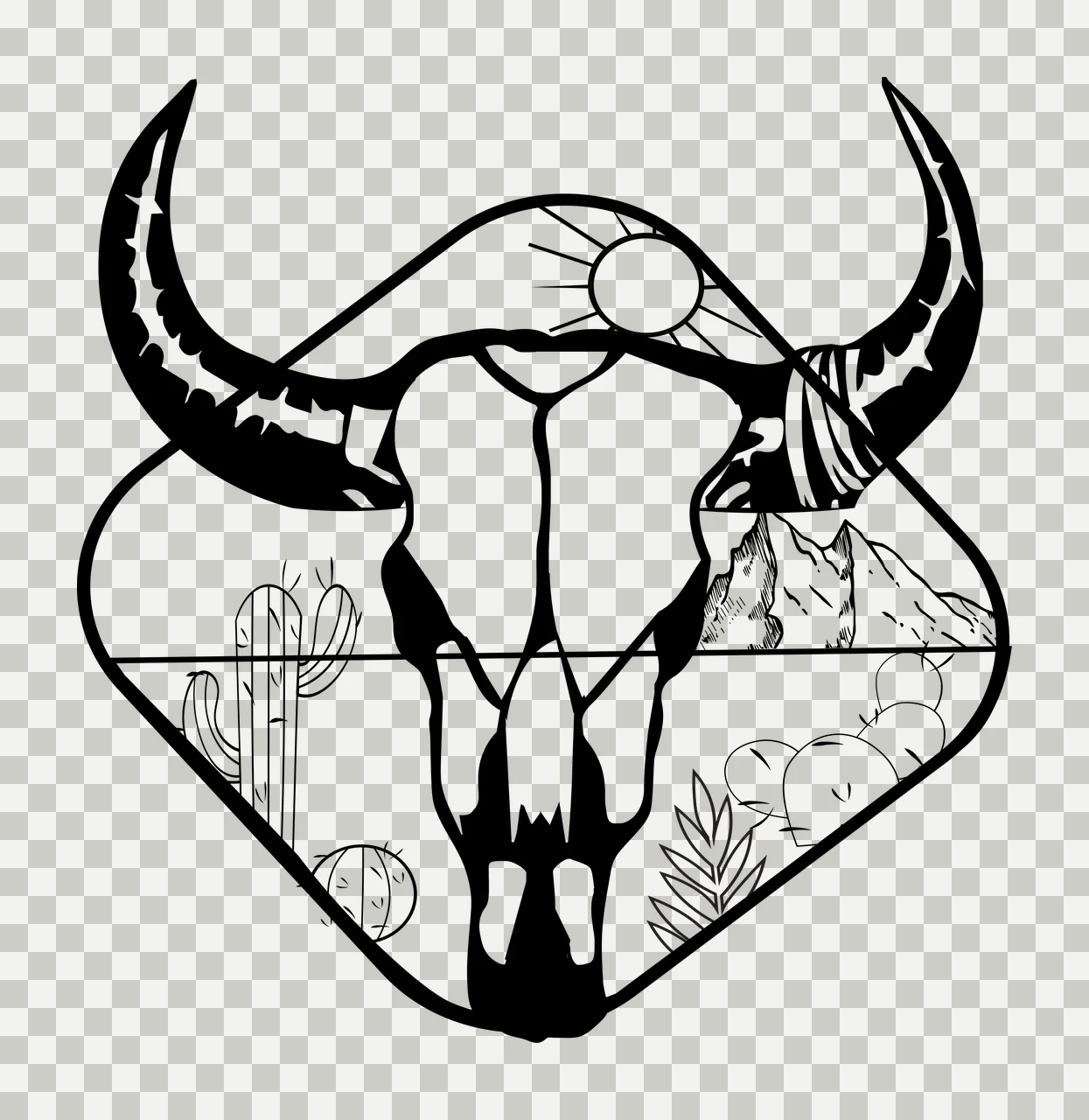 Bull Skull Mountain Landscape Silhouette overlay sun mountains transparency and detail preview thumbnail