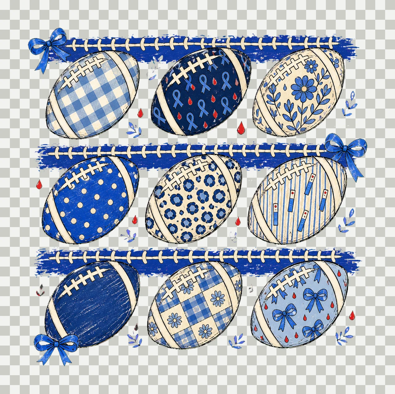 Nine Football Diabetes Awareness Patterns Variation C transparency and detail preview thumbnail