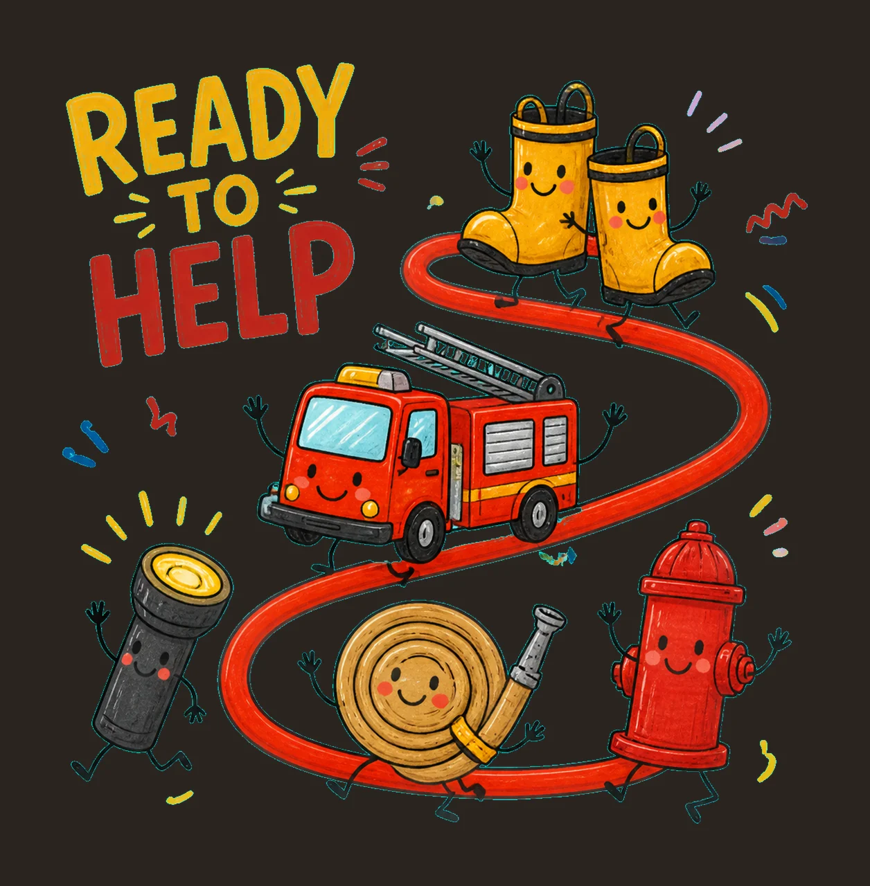 1 Firefighter Doodle PNG, Smiling Rescue Characters Retro Sublimation Design, Ready to Help Hose Path Fire Truck Shirt Clipart, Digital File contrast preview thumbnail