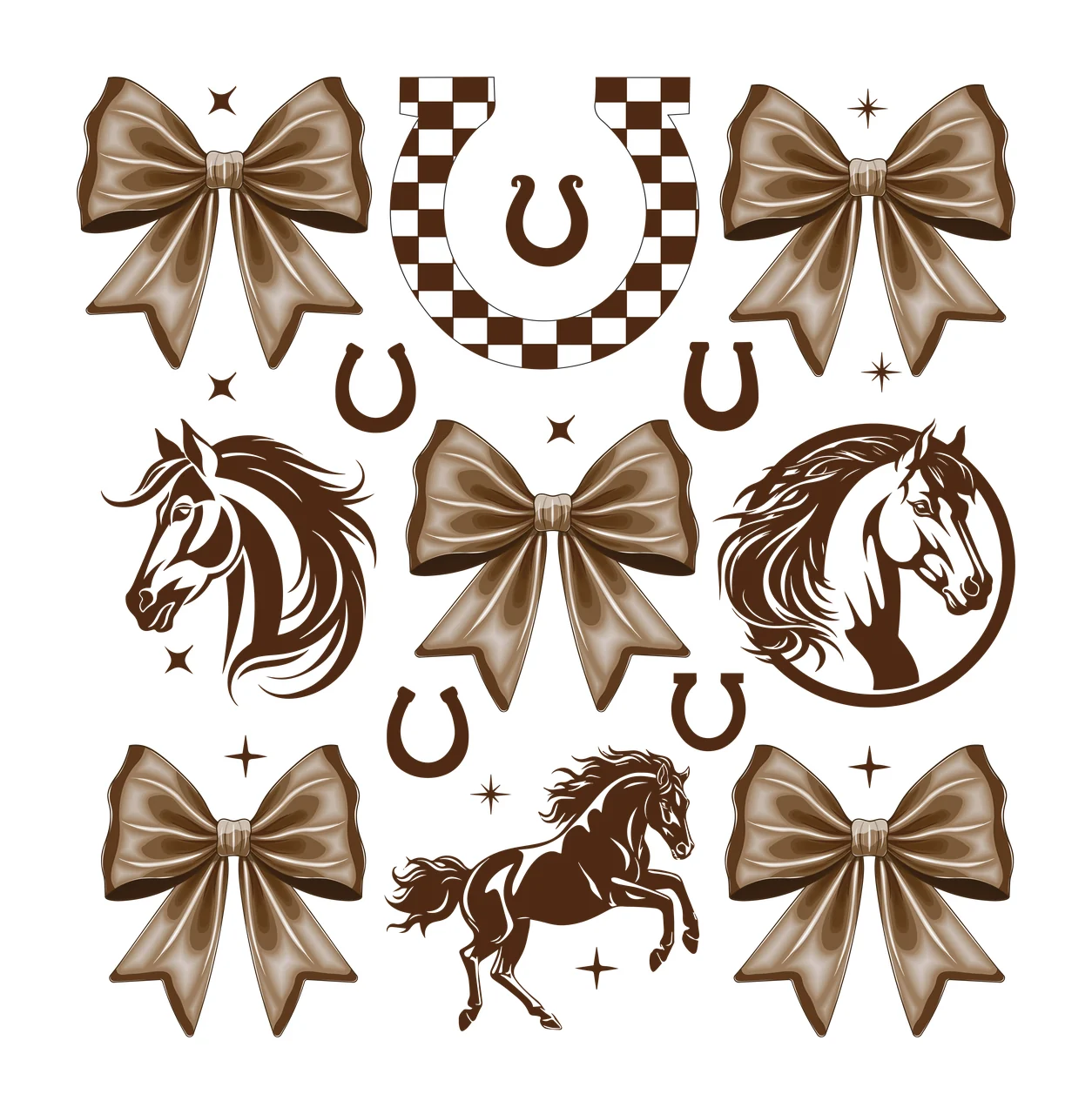 Bow Horse Black Silhouettes With Bows And Horseshoes horseshoe