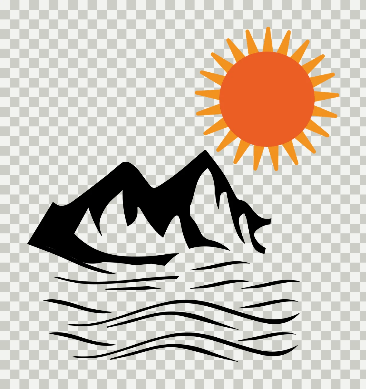Black Silhouette Of Jagged Mountains And Sun Over Landscape transparency and detail preview thumbnail