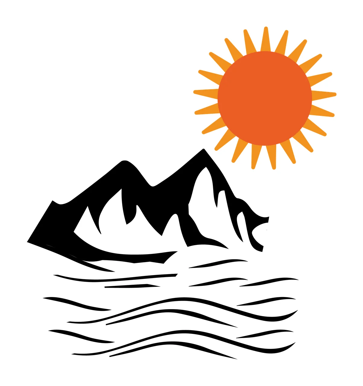 Black Silhouette Of Jagged Mountains And Sun Over Landscape