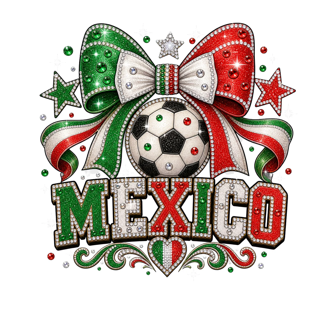 Mexico Soccer Rhinestone Bow sublimation instant Variation D