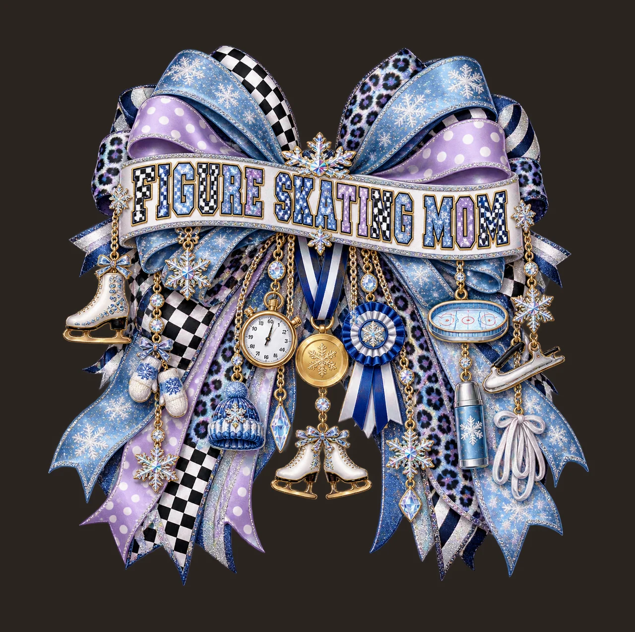 Figure Skating Mom Bow Charm PNG, Patterned Varsity Mom Ribbon Clipart, Transparent Sublimation Digital Download contrast preview thumbnail