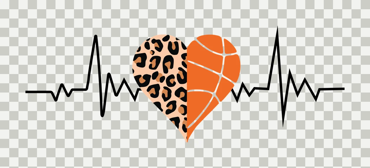 Heart Heartbeat With Leopard Print And Basketball line black transparency and detail preview thumbnail