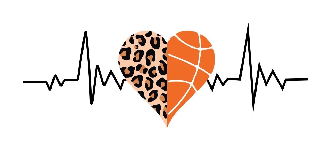 Heart Heartbeat With Leopard Print And Basketball line black