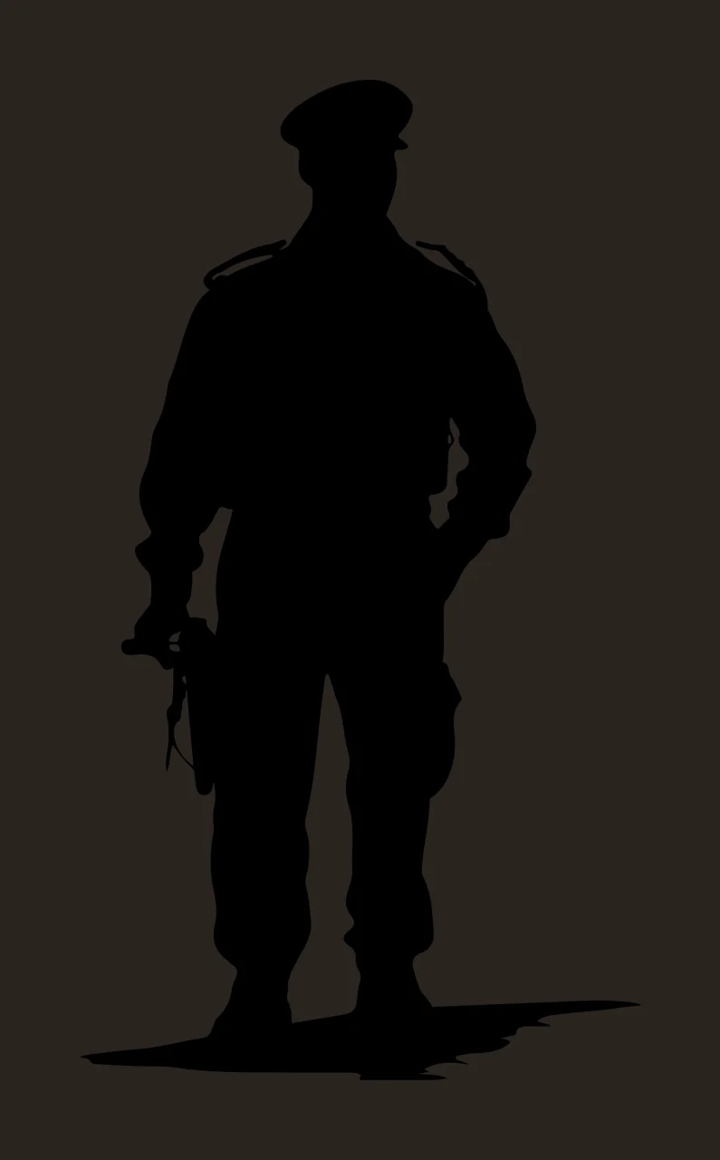 Standing Soldier Silhouette With Cap uniform flat black white contrast preview thumbnail