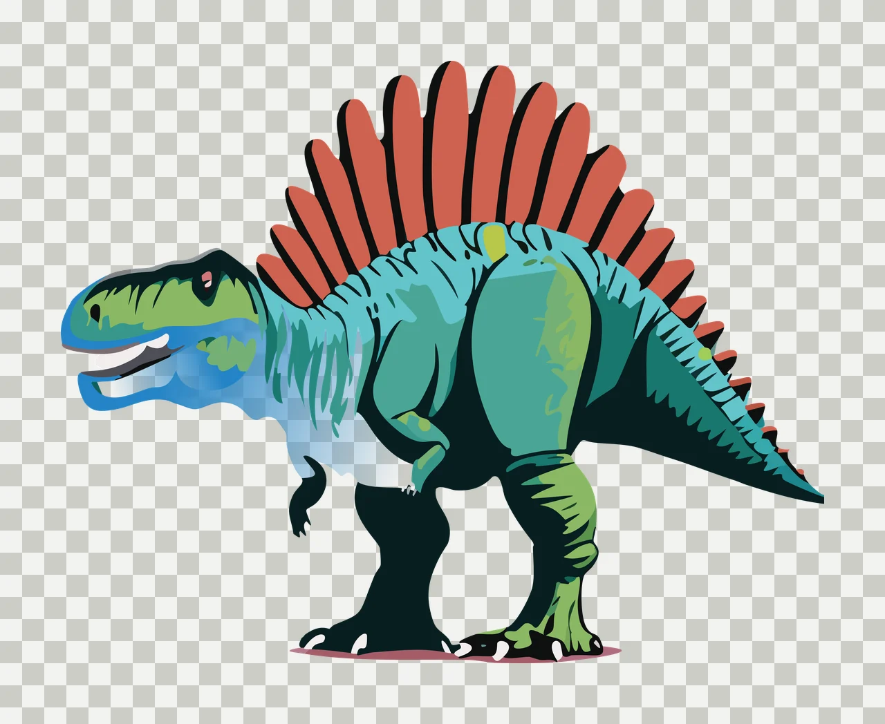 Dinosaur Black Silhouette With Dorsal Fin standing tail teeth transparency and detail preview thumbnail