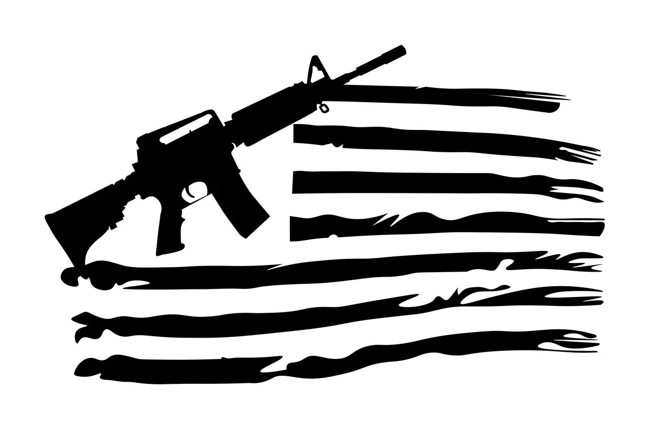 Flag Rifle With Distressed Silhouette overlaying stripe black