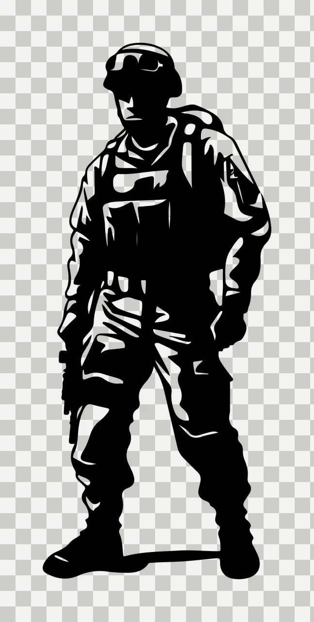 Soldier Standing In Tactical Gear helmet vest weapon pants transparency and detail preview thumbnail