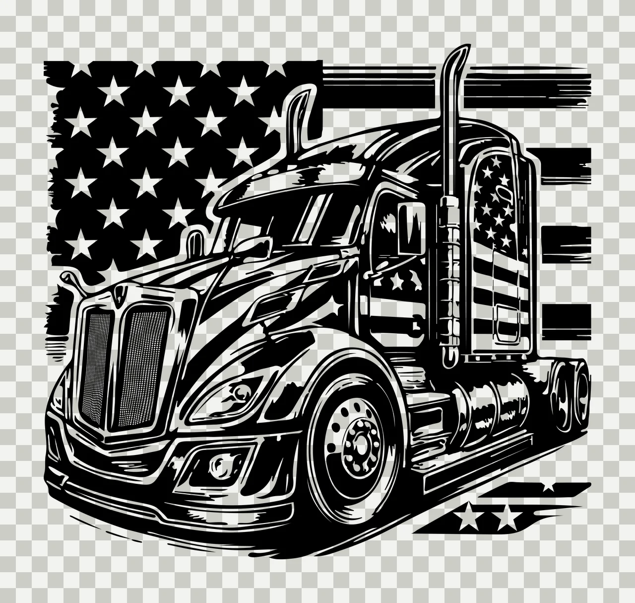 Semi Truck Flag And Us Graphic combined star black plain stripe transparency and detail preview thumbnail