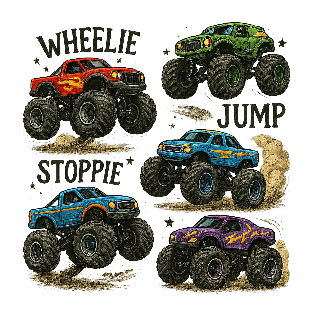 Monster Truck Tricks Summer Play Shirt Design Sublimation
