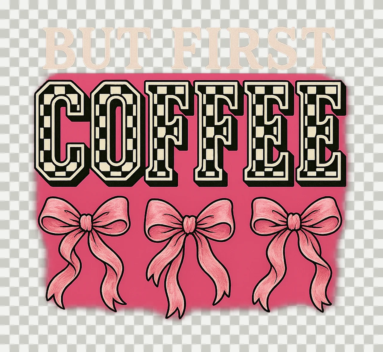 Coffee Trendy Coquette Bows Preppy Checkered Caffeine Design transparency and detail preview thumbnail