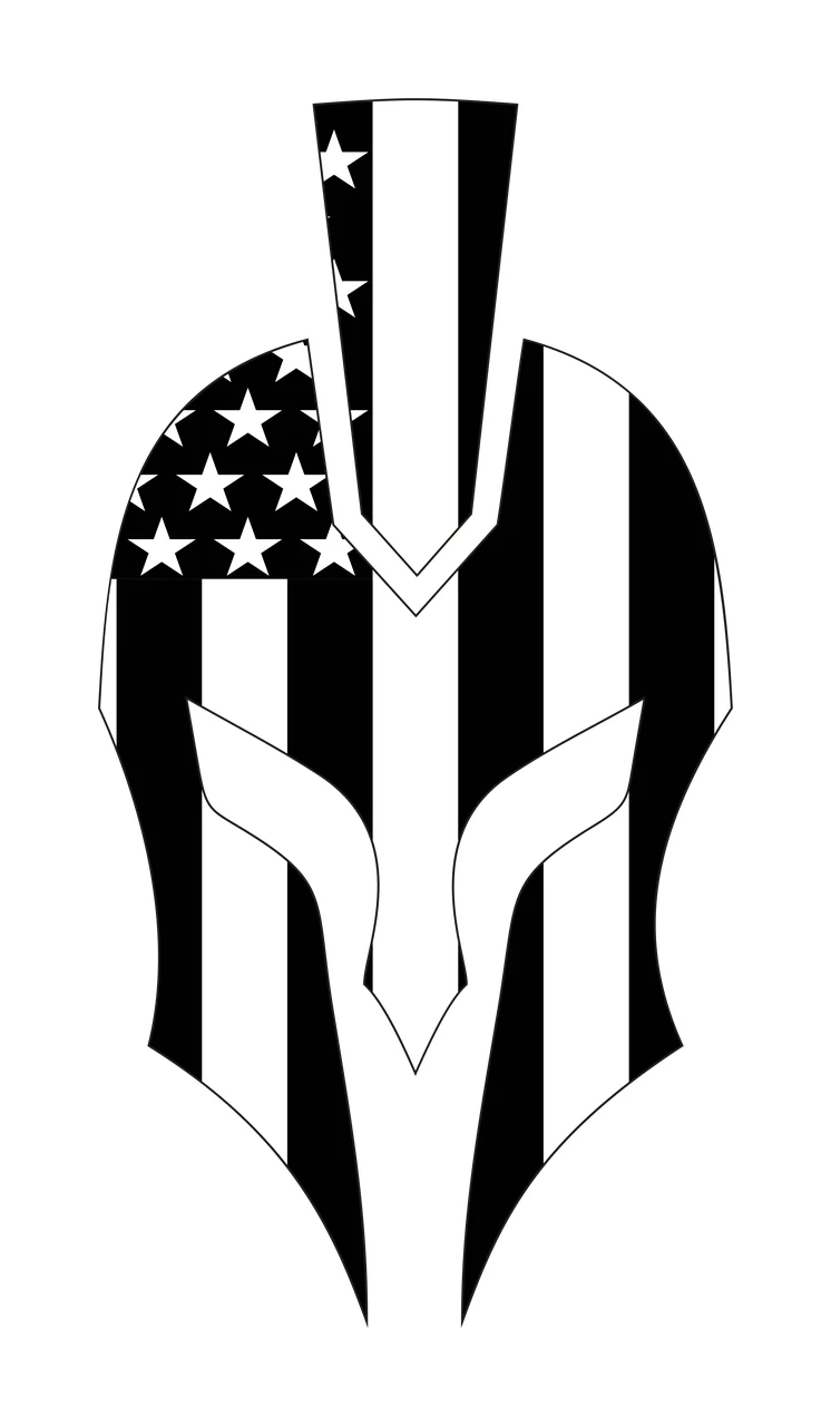 Warrior Spartan Helmet Silhouette With Star Pattern Representing