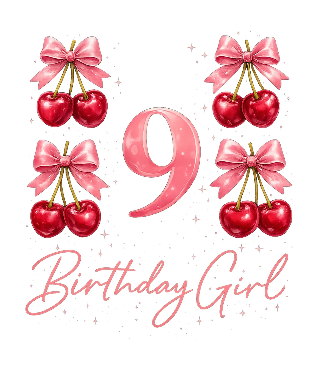 Birthday Girl 9th Birthday Cherry Coquette Bow Year Old
