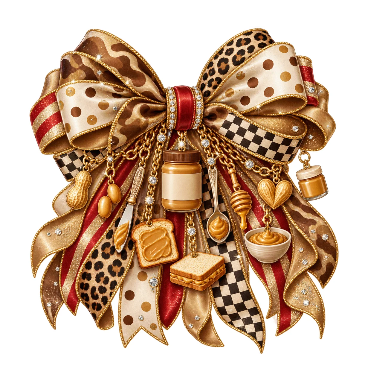 Peanut Butter Lover Bow Charm PNG, Unbranded Jar Peanut Toast and Spoon Charms, Foodie Sublimation Design