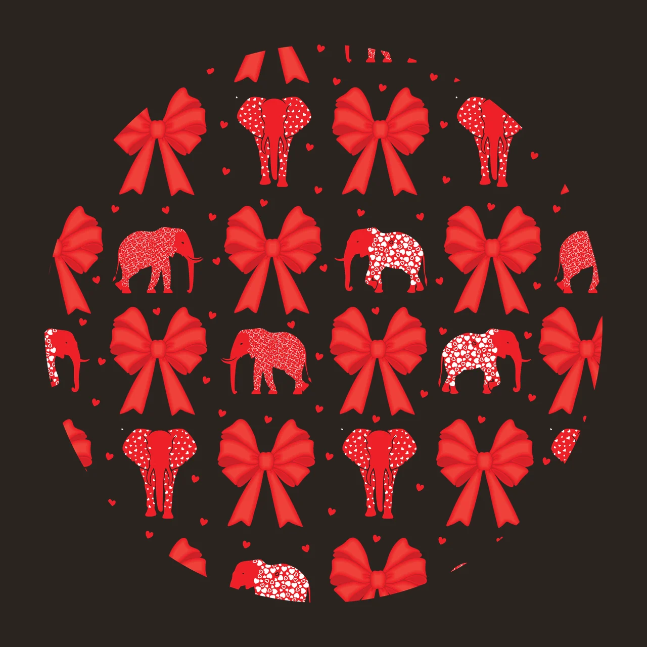 Bow Keychain Elephant And Silhouette Pattern Elephants bows contrast preview thumbnail