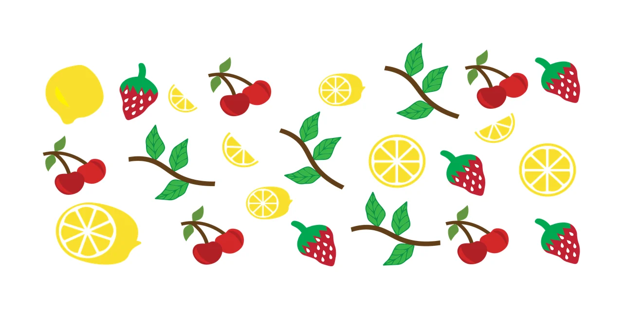 Can Glass Wrap Fruit Silhouette Pattern Black Icons scattered