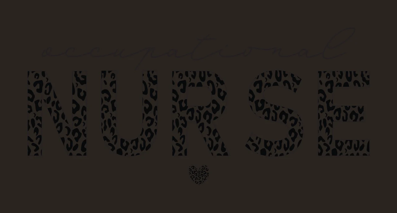 Occupational NURSE monochrome nurse typography with cursive script font, block uppercase letters, leopard spot pattern fill and small patterned heart in black and white contrast preview thumbnail