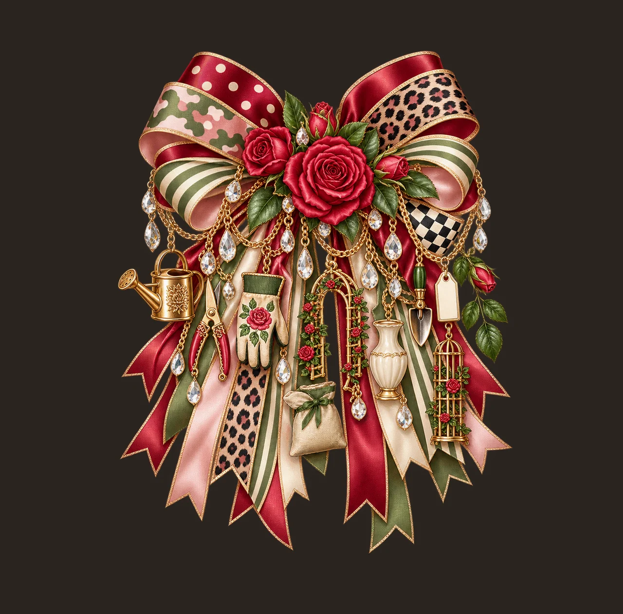 Rose Lover Bow Charm PNG, Gold Chain Charms, Transparent Sublimation Design, Digital Download contrast preview thumbnail