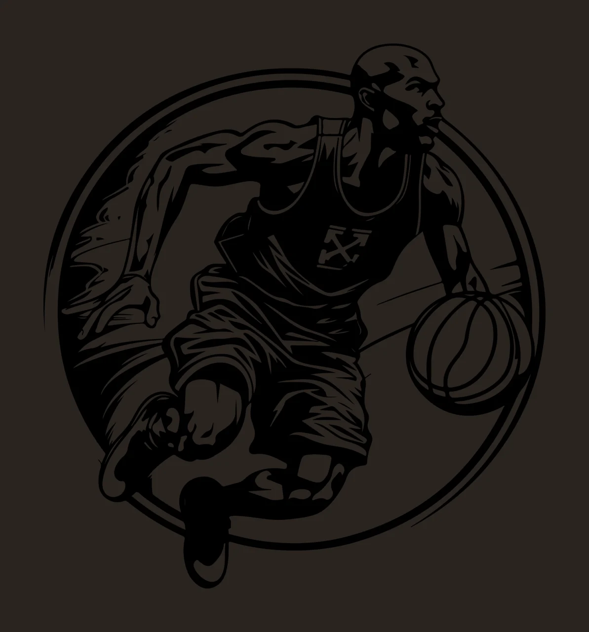 Player Basketball Dribbling In Circle jersey black white sports contrast preview thumbnail