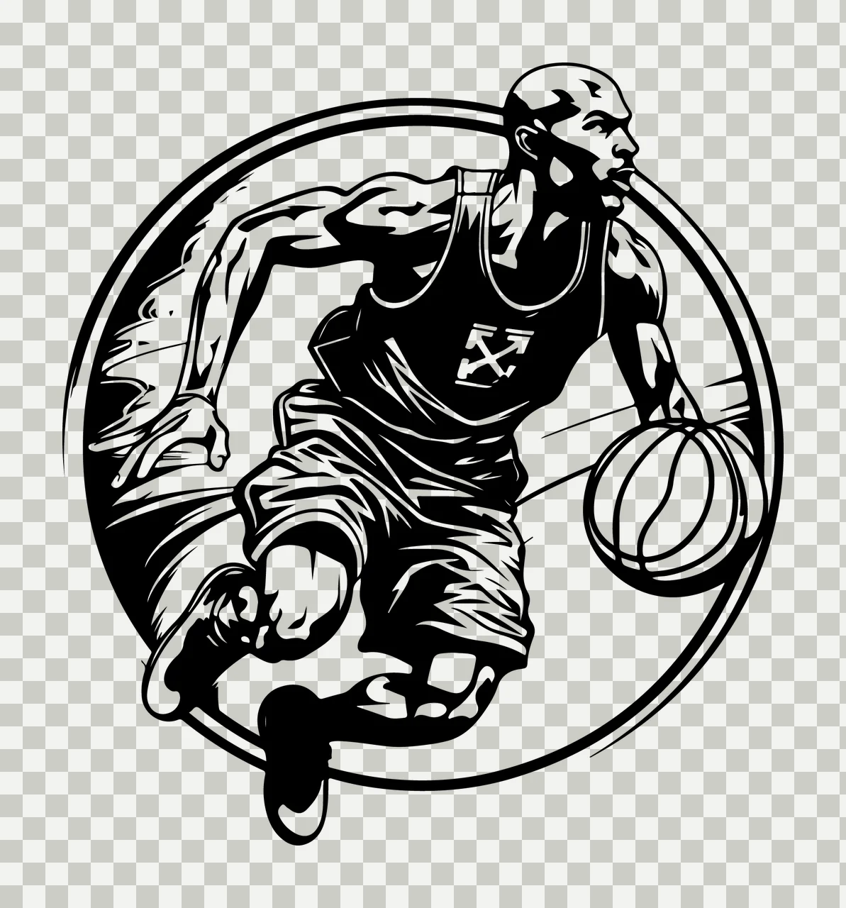 Player Basketball Dribbling In Circle jersey black white sports transparency and detail preview thumbnail