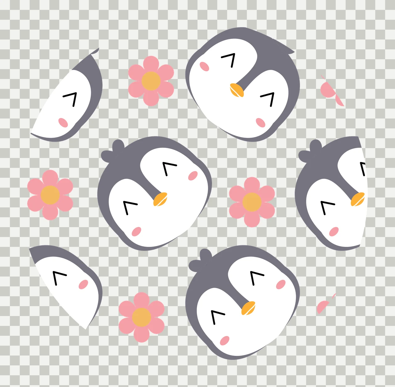 Keychain Circular Penguin And Flower Pattern Penguins flowers transparency and detail preview thumbnail