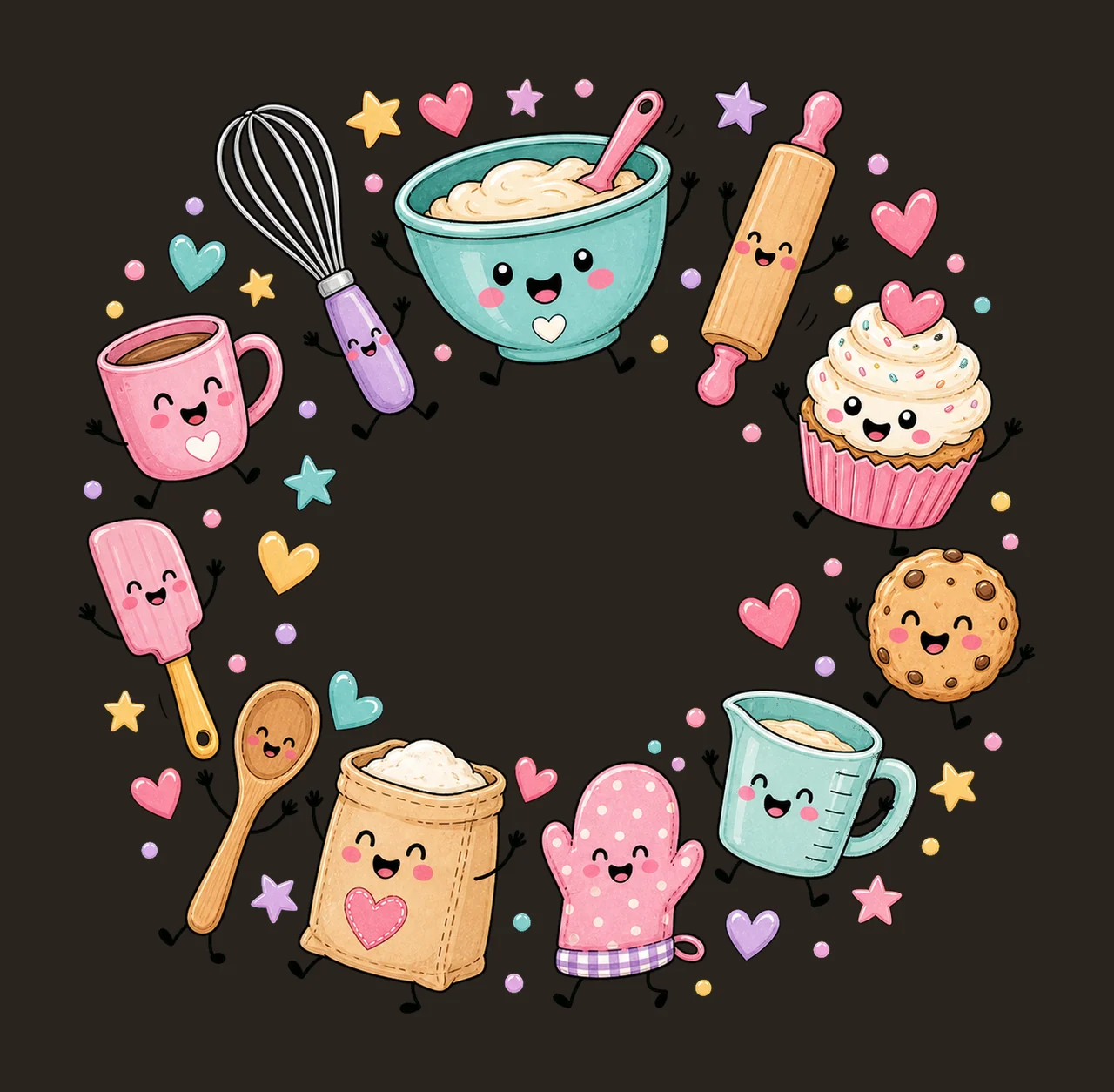 Baking Lover Doodle Characters Cute Baking Crew Variation E contrast preview thumbnail