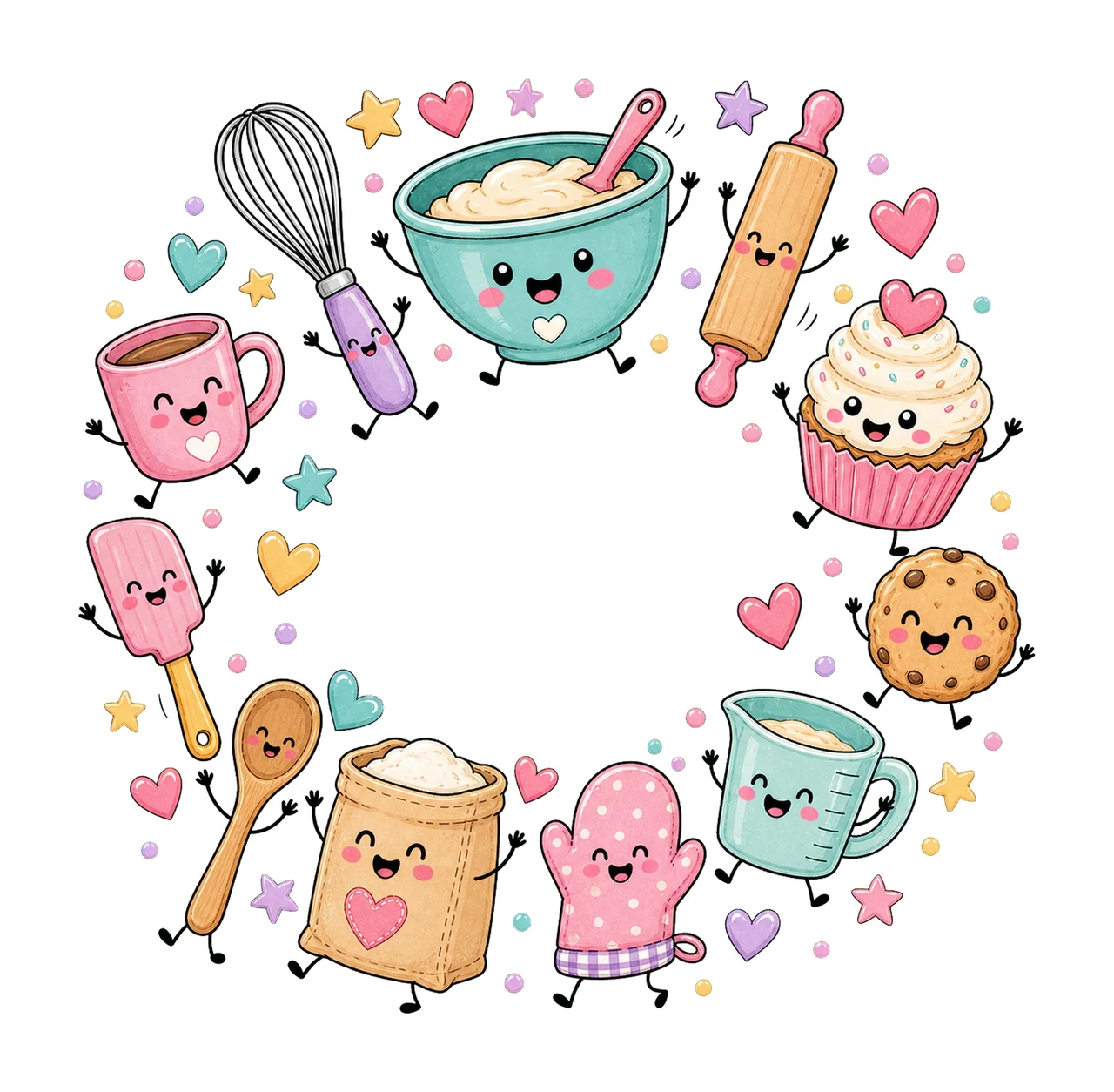 Baking Lover Doodle Characters Cute Baking Crew Variation E