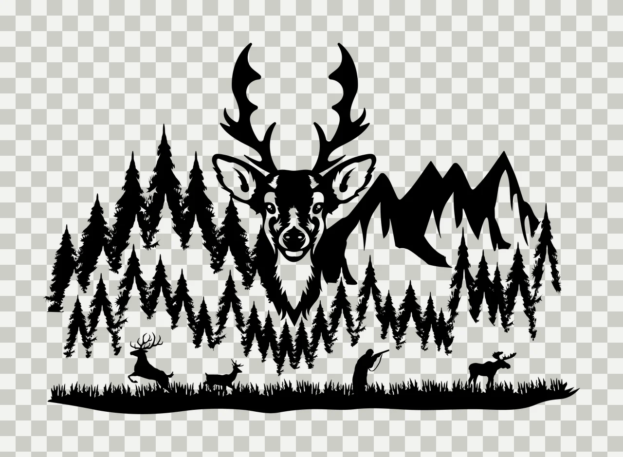 Deer Head Mountain Forest Silhouette Scene standing mountains transparency and detail preview thumbnail