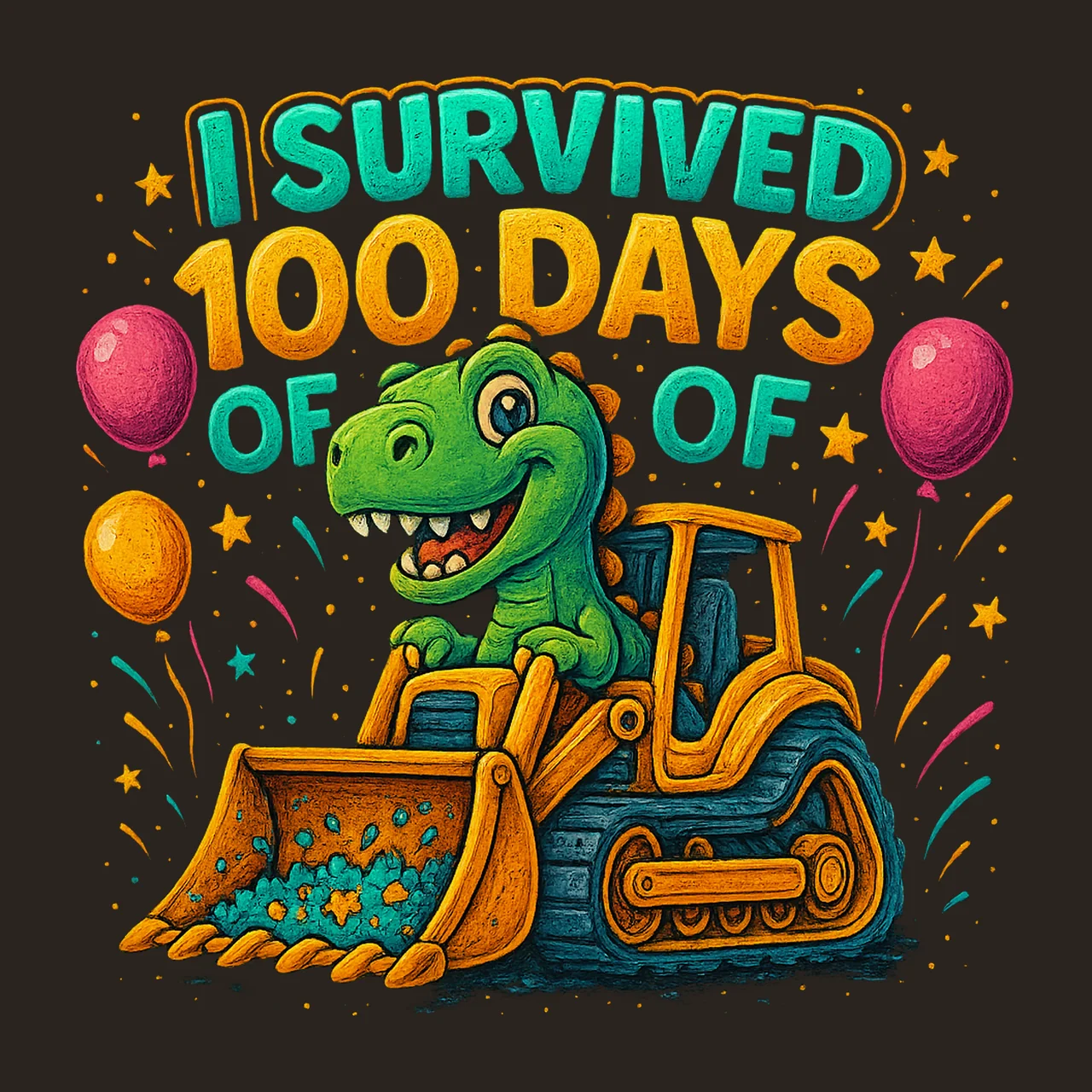 Crushed 100 Days of School Construction Truck Kids Design contrast preview thumbnail