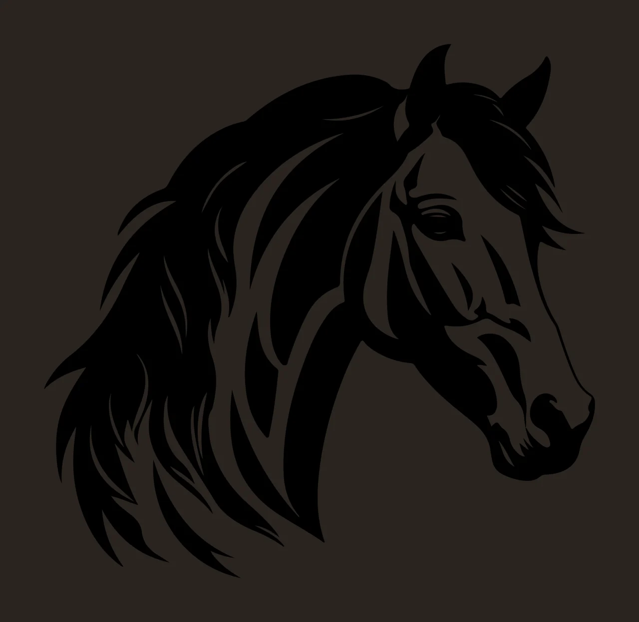 Horse Head Black Silhouette Right Profile mane animal 7 F16 contrast preview thumbnail