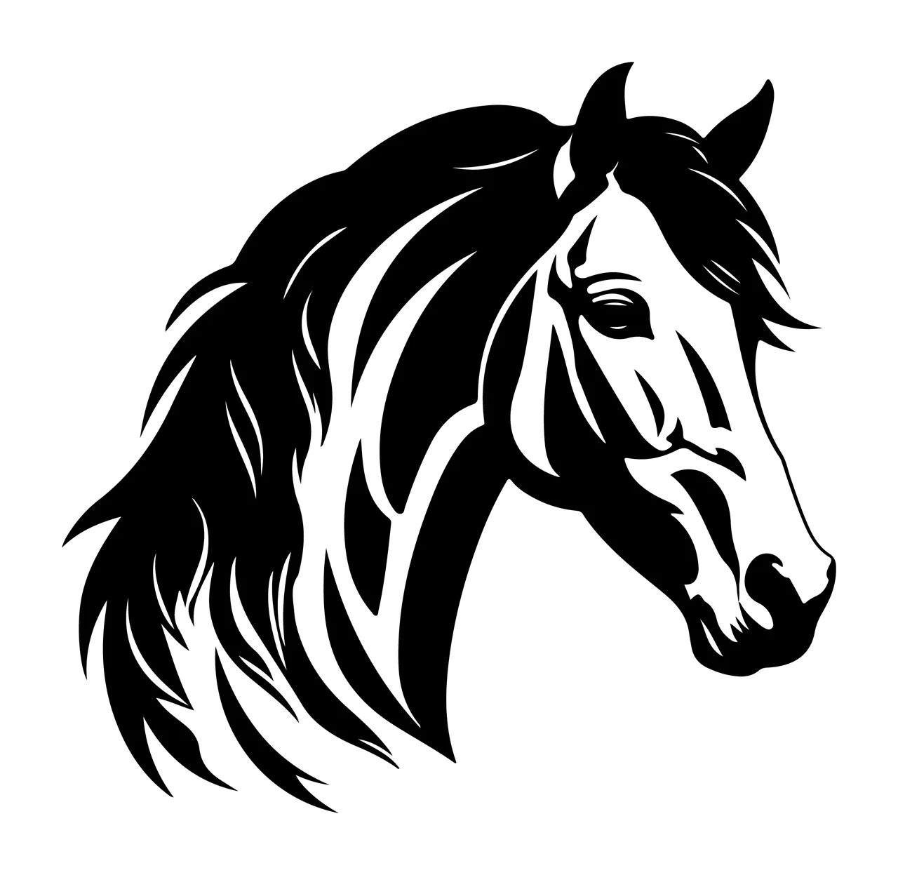 Horse Head Black Silhouette Right Profile mane animal 7 F16