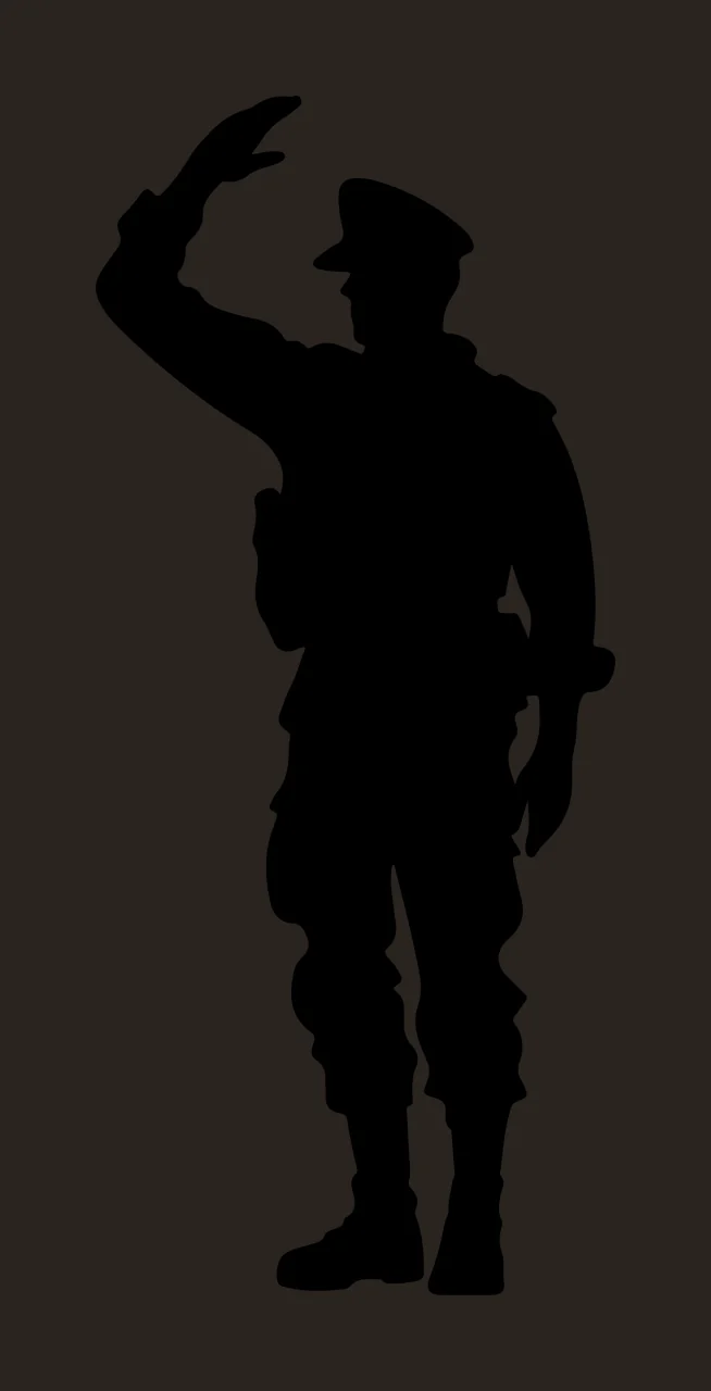 Black Silhouette Of A Standing Figure In Uniform saluting hat contrast preview thumbnail