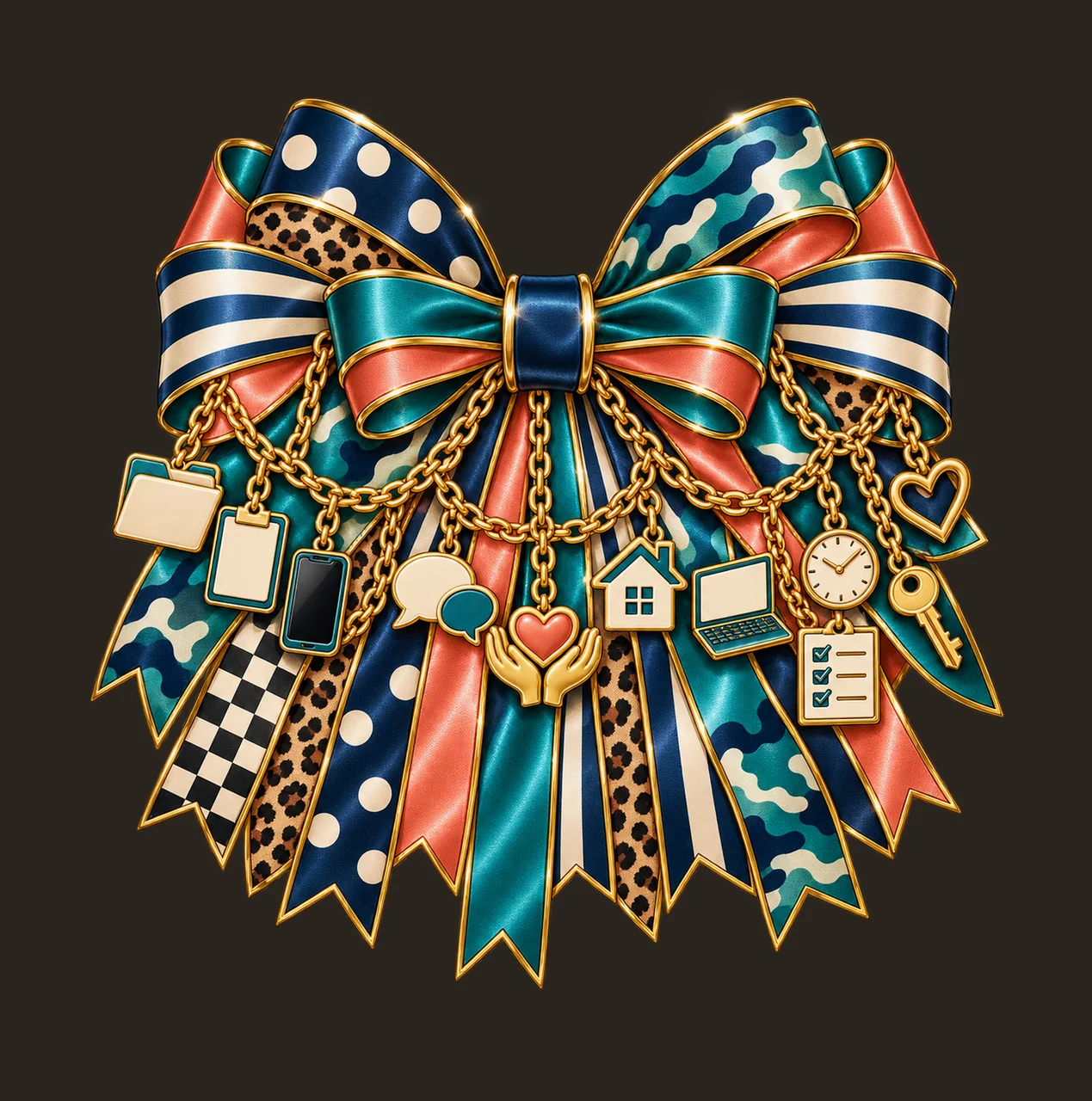 Case Manager Bow Charm PNG, Gold Chain Charms, Transparent Sublimation Design, Digital Download contrast preview thumbnail
